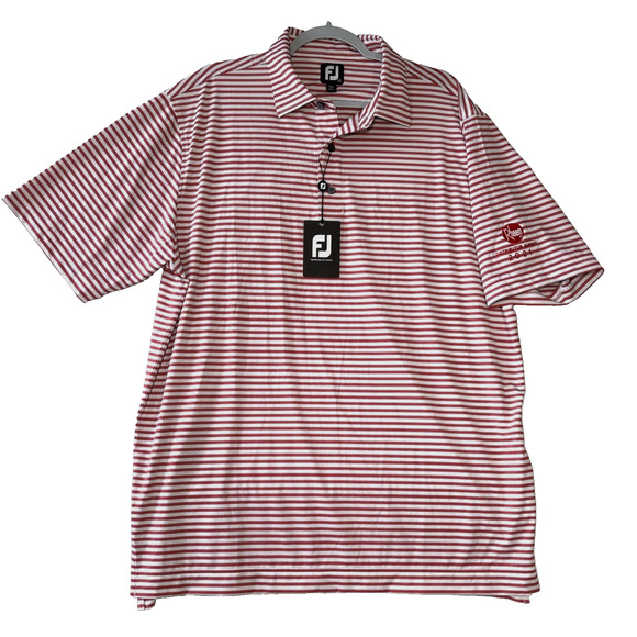 Footjoy Shirt Mens XL Performance Lisle Wht Red Navy Striped Self Collar NWT - Picture 1 of 10